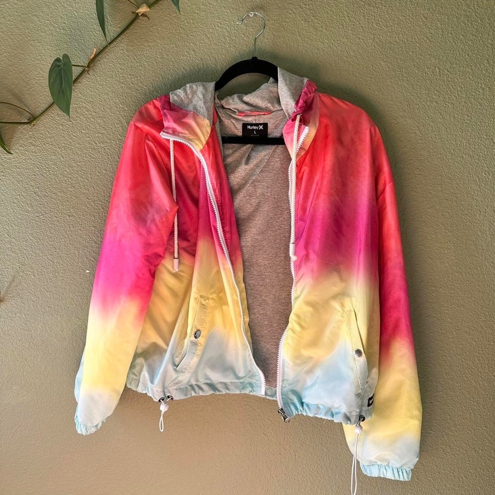 hurley pink, yellow and blue ombre windbreaker